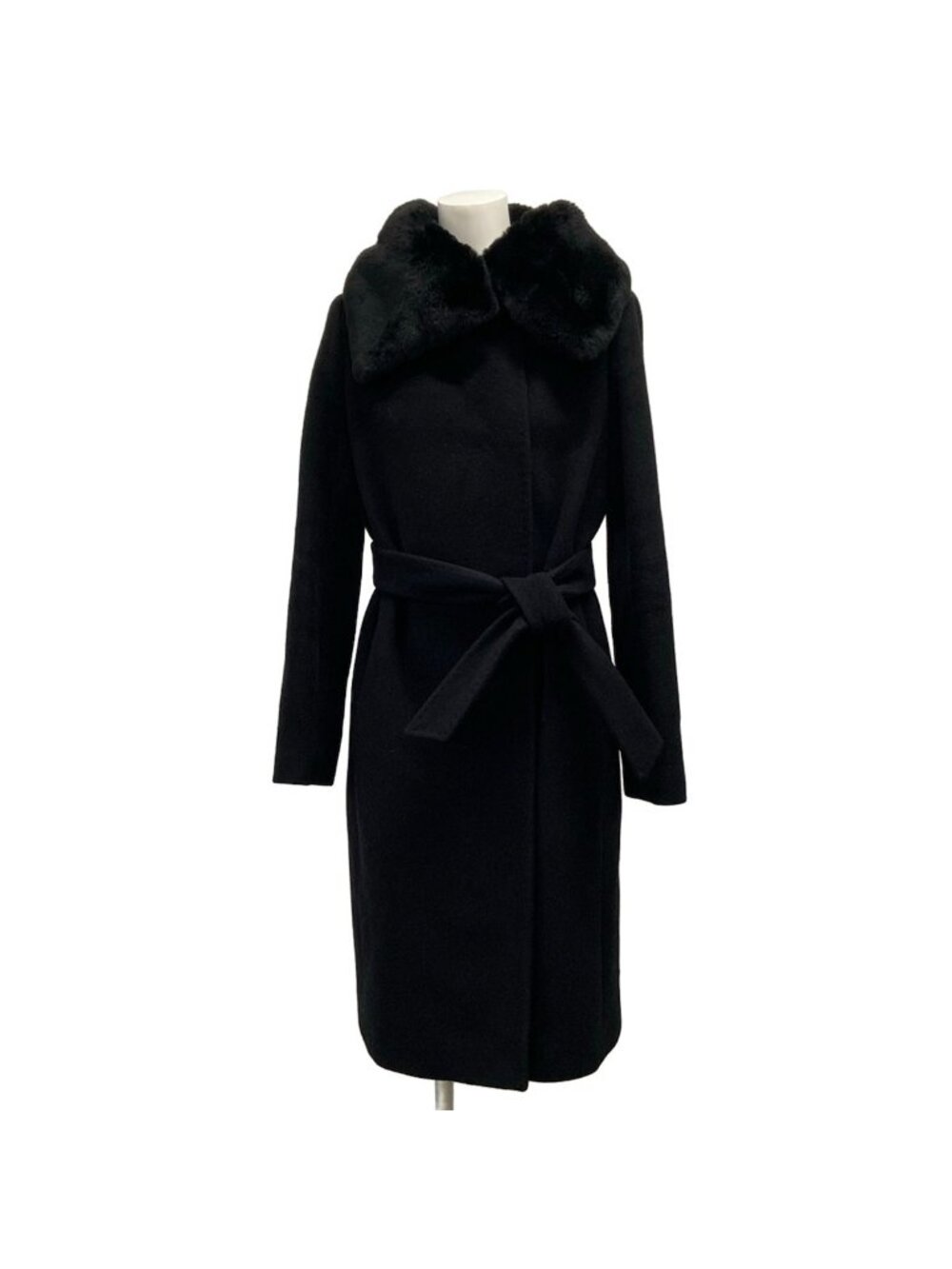 Max Mara Coat S Black Long Sleeve No Fur Removable Winter Wool Cashmere 36